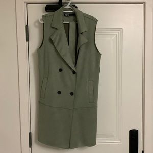 Long Zara Green Suede Vest w/ tie waist belt